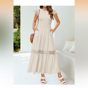 Elegant Apricot Lace Sleeve Dress